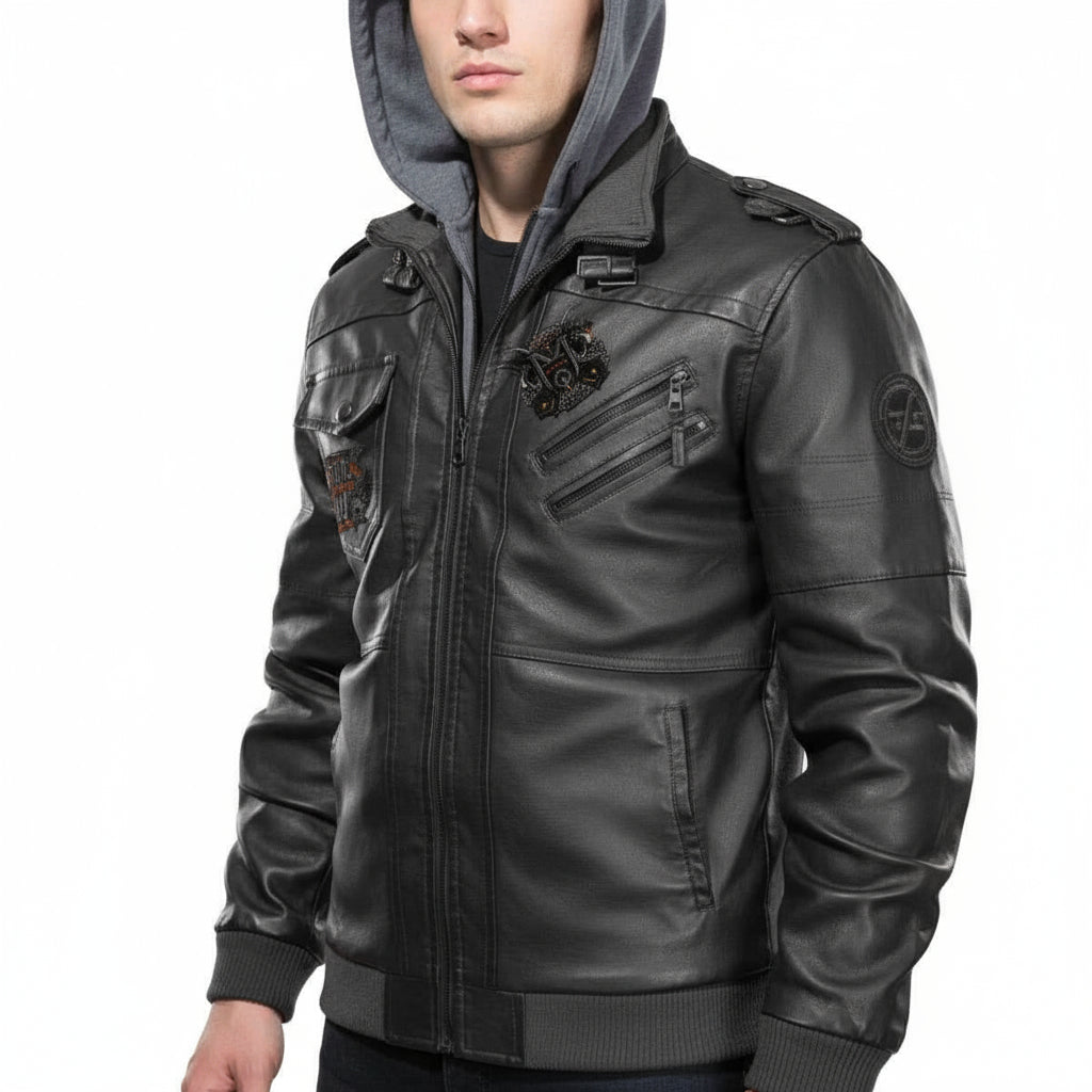 Munsieur Men's Zip Leather Coat DTF Halloween Print