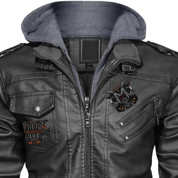 Munsieur Men's Zip Leather Coat DTF Halloween Print