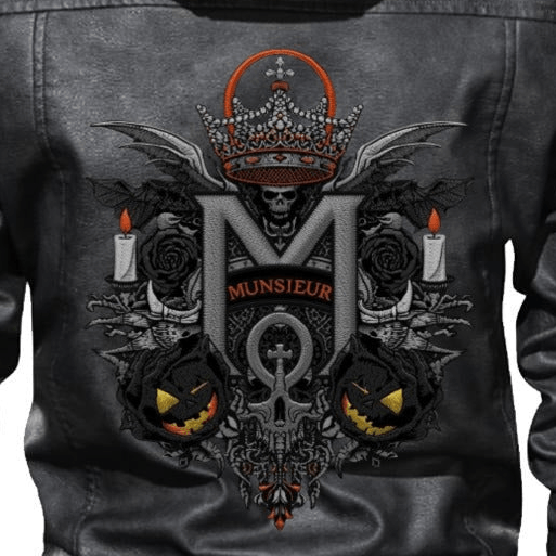 Munsieur Men's Zip Leather Coat DTF Halloween Print