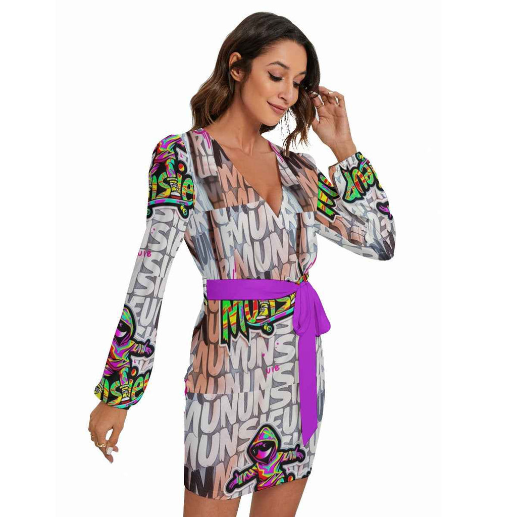 MUNSIEUR Women's Long Sleeve Dress With Waist Belt New Arrivals