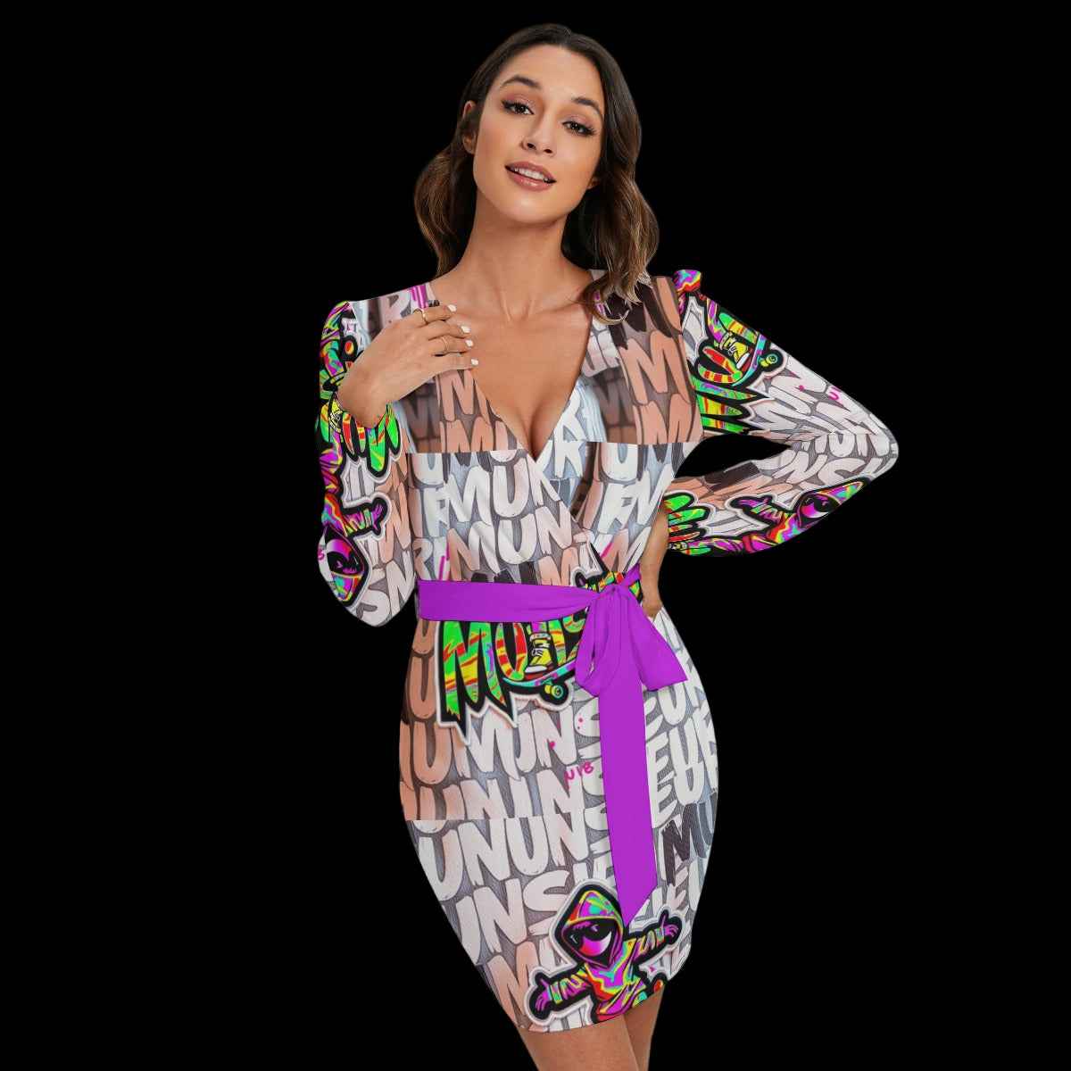 MUNSIEUR Women's Long Sleeve Dress With Waist Belt New Arrivals