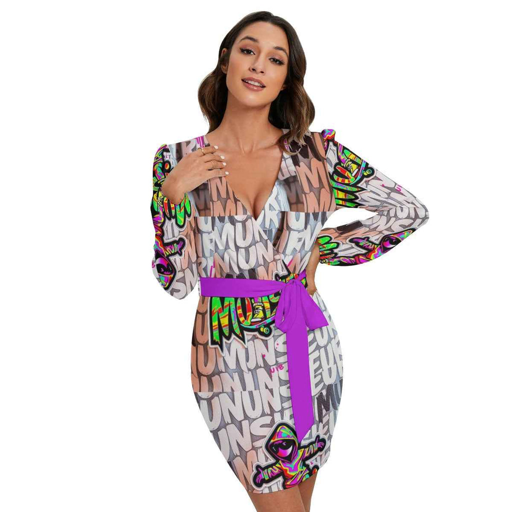MUNSIEUR Women's Long Sleeve Dress With Waist Belt New Arrivals