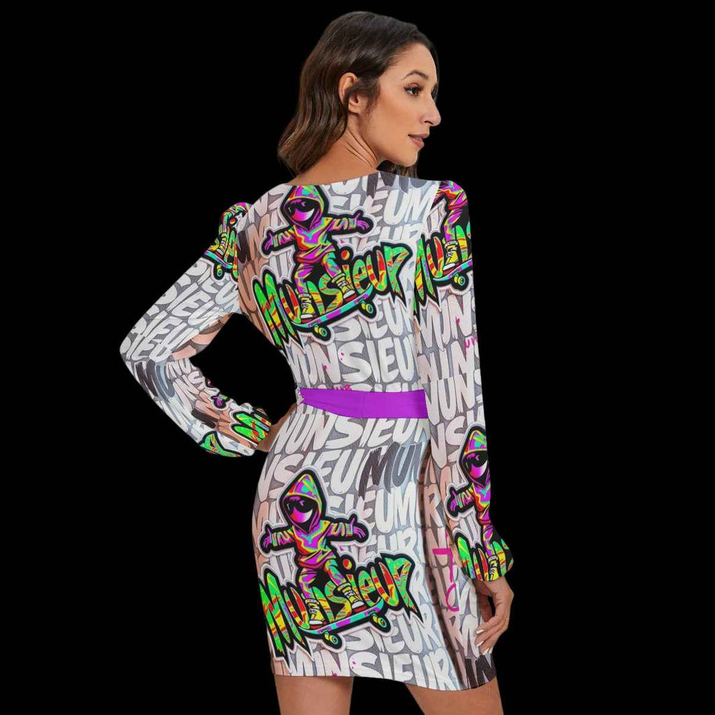 MUNSIEUR Women's Long Sleeve Dress With Waist Belt New Arrivals