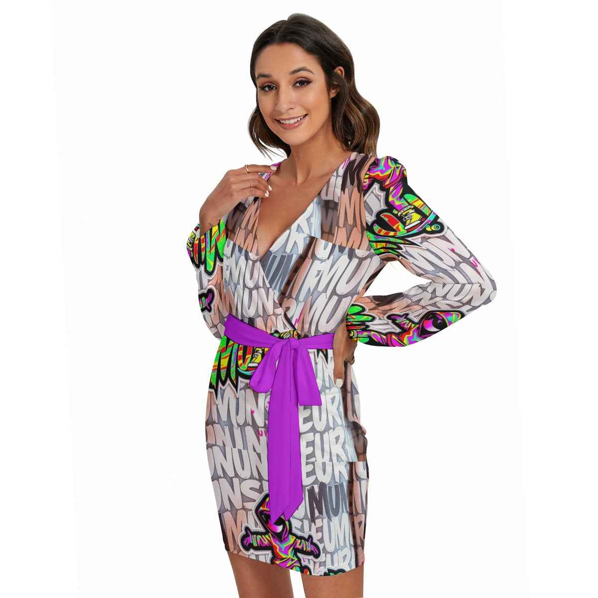 MUNSIEUR Women's Long Sleeve Dress With Waist Belt New Arrivals