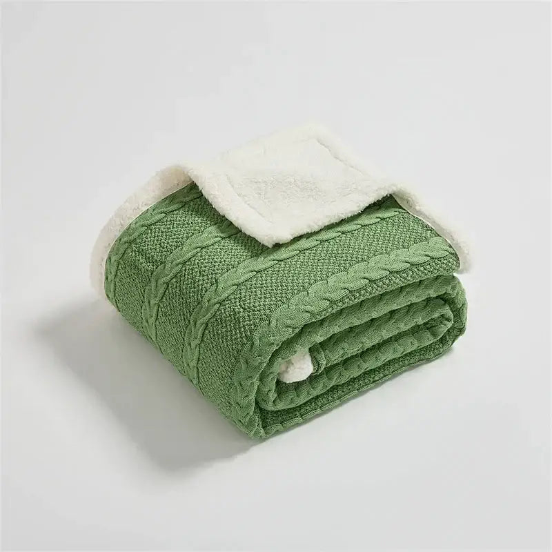 Mustard & white cable knit sherpa blanket bedroom throw