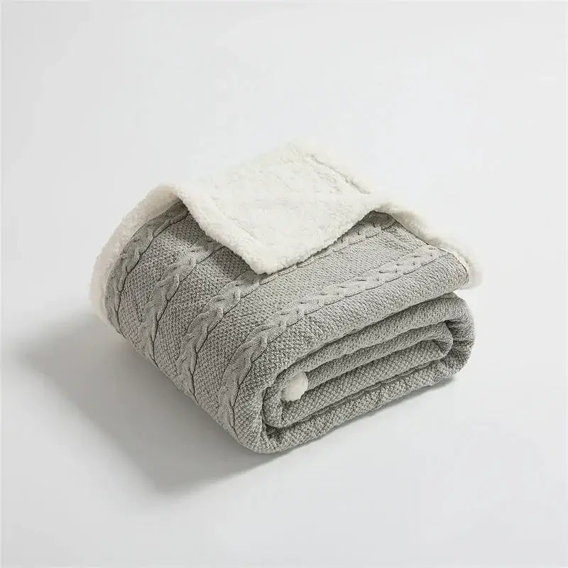 Mustard & white cable knit sherpa blanket bedroom throw