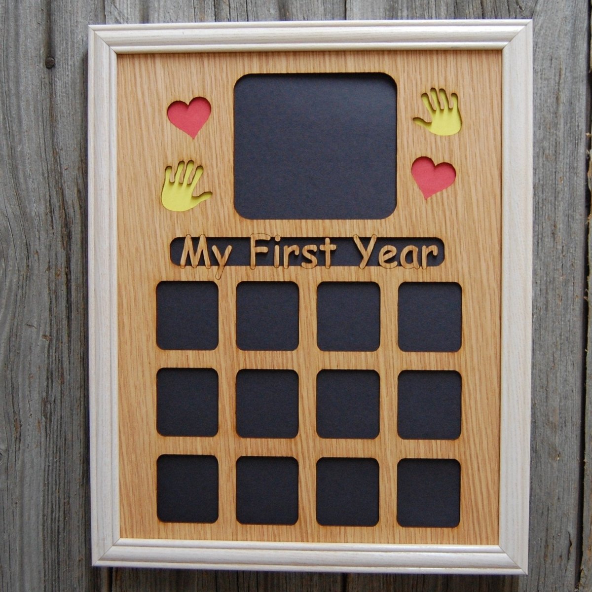 My First Year Picture Frame with Handprints & Hearts 11"x14"