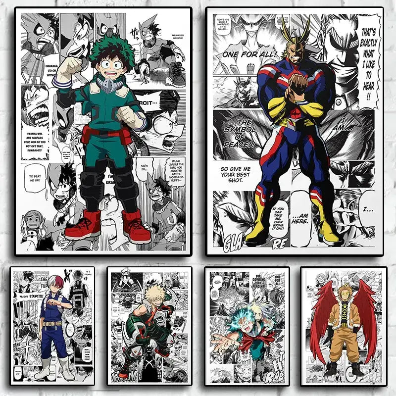 Modern framed hero academia canvas set bedroom comic art prints