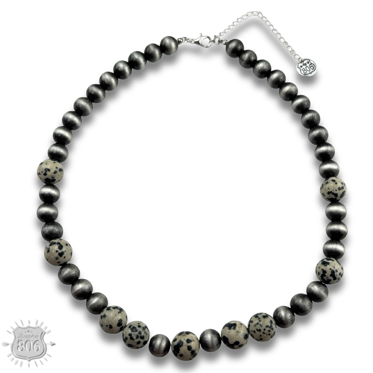 Burnished bead and stone necklace - LC