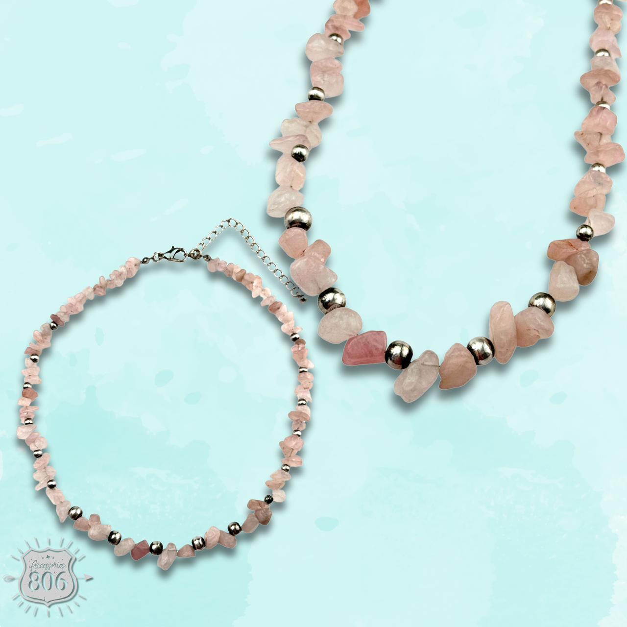 Pink tone chip bead necklace - LC
