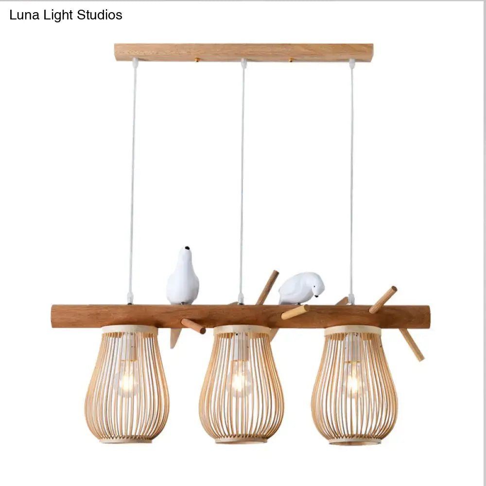 Natural bamboo barrel pendant lights dining room island two lanterns