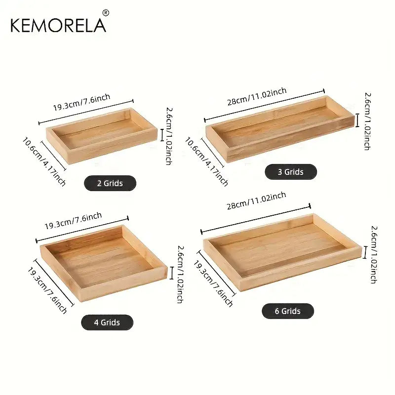Natural bamboo wooden rectangular tea tray set of 3 dining room