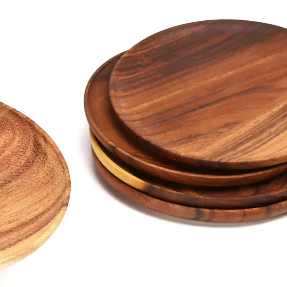 Natural beech wooden round plate set of 3 kitchen and dining room