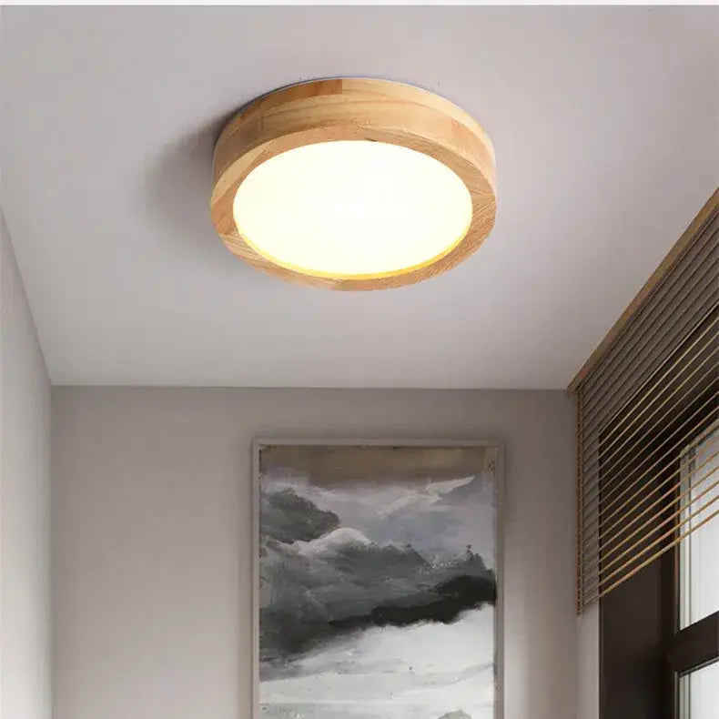 Natural circular wood ceiling lamp living room led lighting