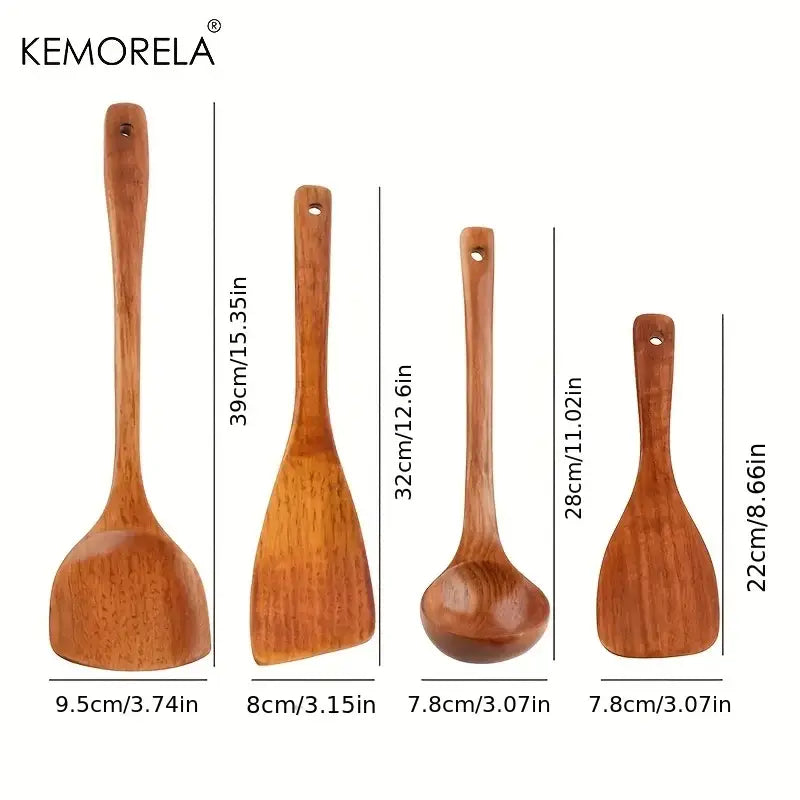Natural polished 4-piece wooden kitchen utensil set
