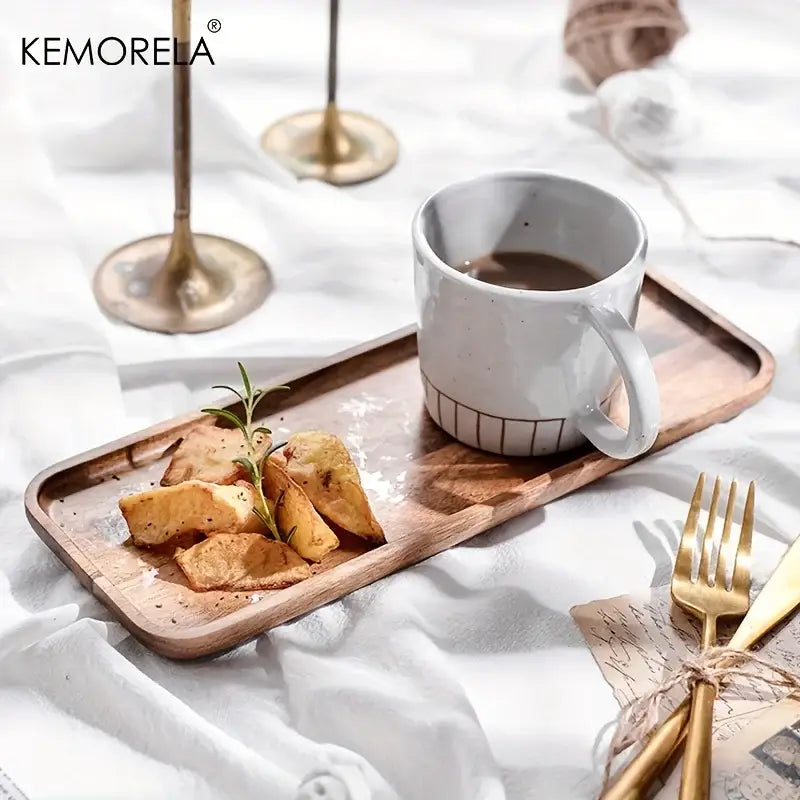 Natural two-tone acacia wood coffee tray kitchen serving board