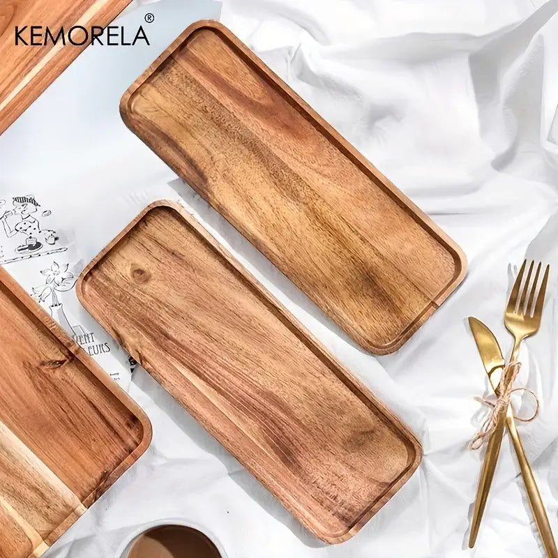 Natural two-tone acacia wood coffee tray kitchen serving board