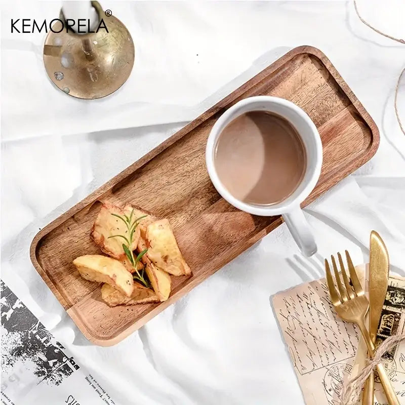 Natural two-tone acacia wood coffee tray kitchen serving board