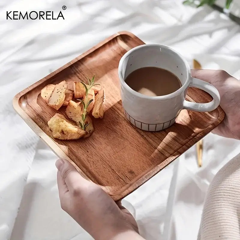 Natural two-tone acacia wood coffee tray kitchen serving board