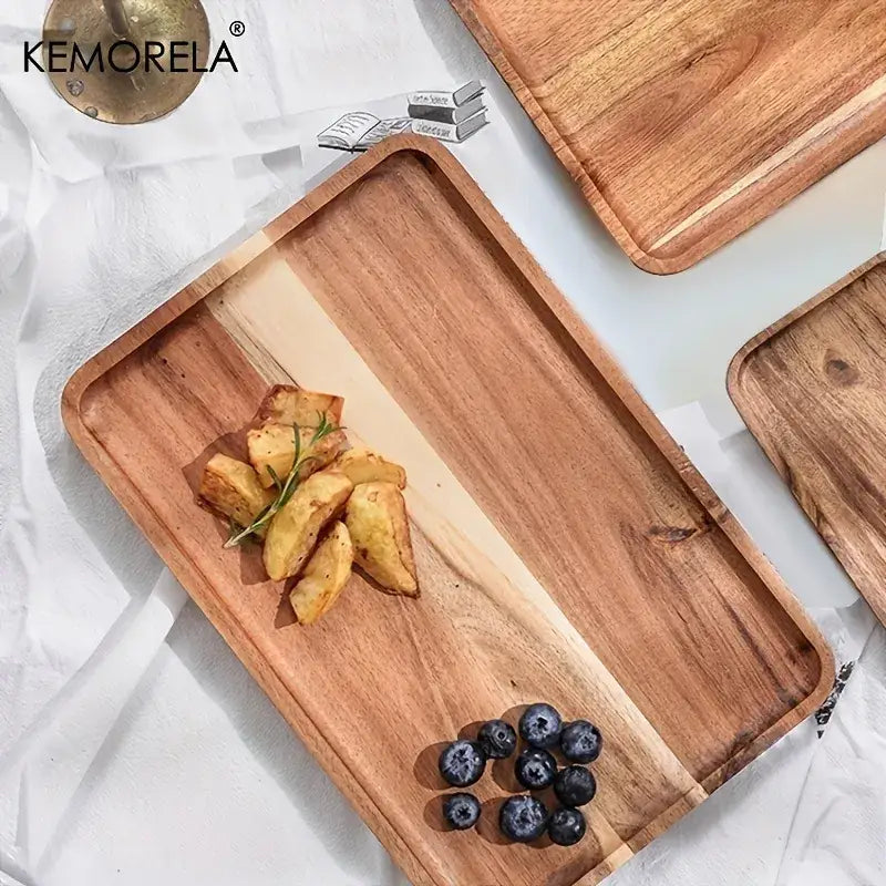 Natural two-tone acacia wood coffee tray kitchen serving board