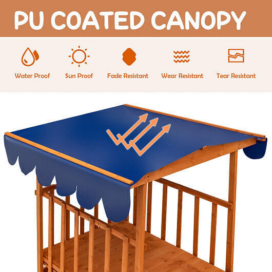 Natural Wooden Retractable Sandbox for Kids with Cover and Wheels