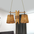 Natural woven rattan 2 light conic restaurant island ceiling light