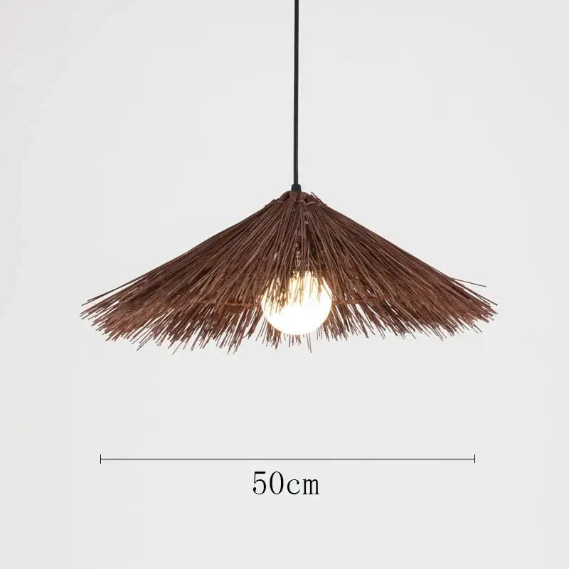 Natural woven rattan pendant light dining room straw hat chandelier