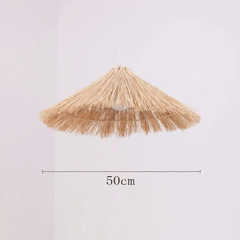 Natural woven rattan pendant light dining room straw hat chandelier