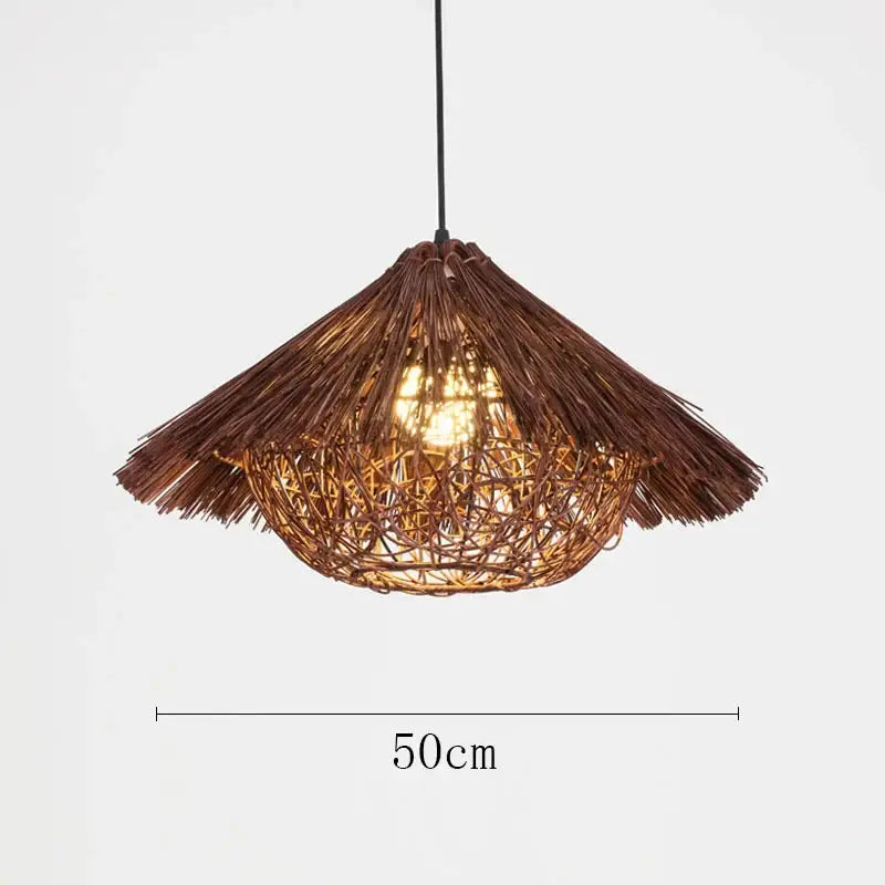 Natural woven rattan pendant light dining room straw hat chandelier