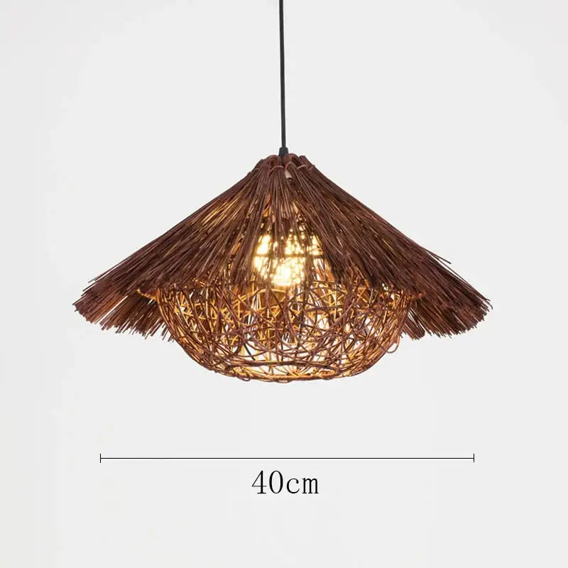Natural woven rattan pendant light dining room straw hat chandelier
