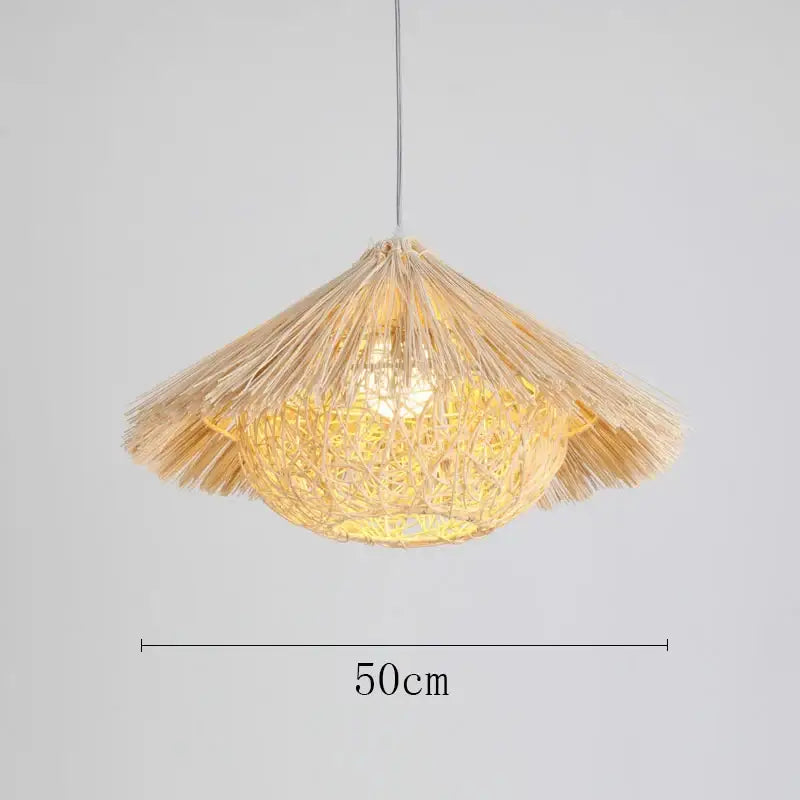 Natural woven rattan pendant light dining room straw hat chandelier