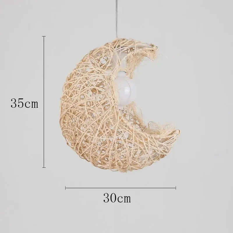Natural woven rattan pendant light dining room straw hat chandelier