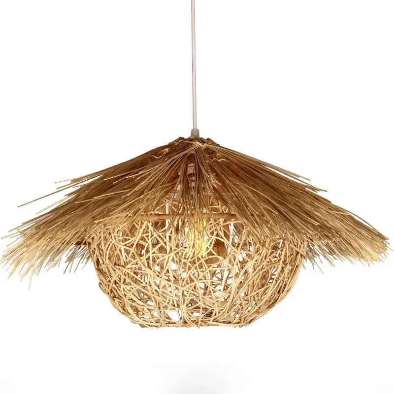 Natural woven rattan pendant light dining room straw hat chandelier