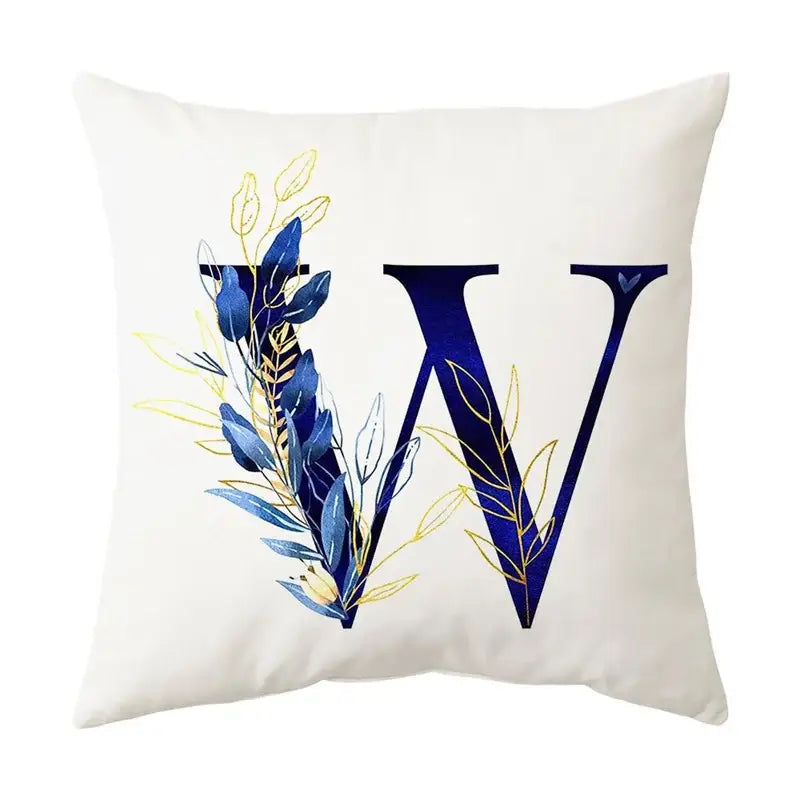 Navy and gold alphabet flower letter pillowcase for bedroom decor