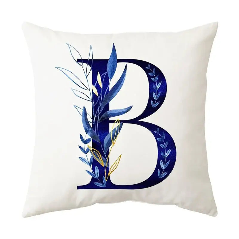 Navy and gold alphabet flower letter pillowcase for bedroom decor