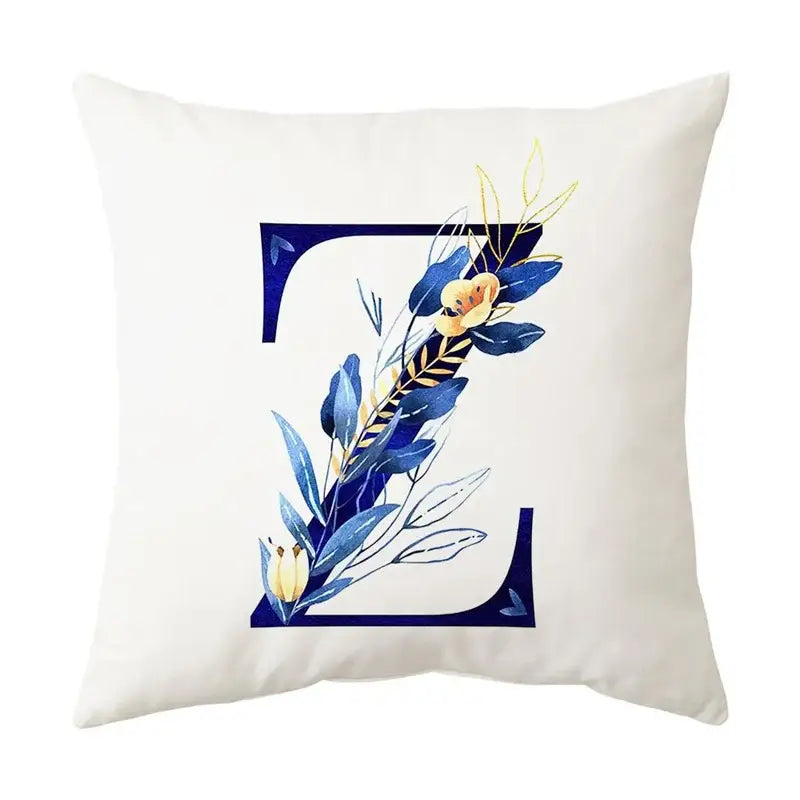 Navy and gold alphabet flower letter pillowcase for bedroom decor