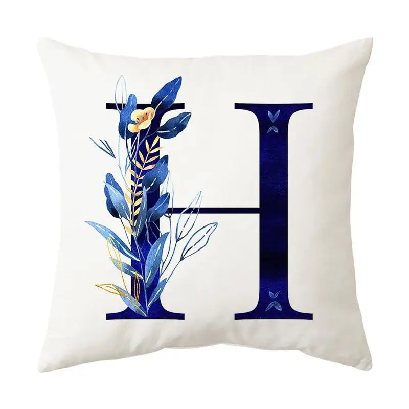 Navy and gold alphabet flower letter pillowcase for bedroom decor