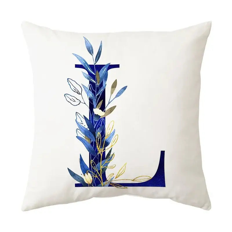 Navy and gold alphabet flower letter pillowcase for bedroom decor