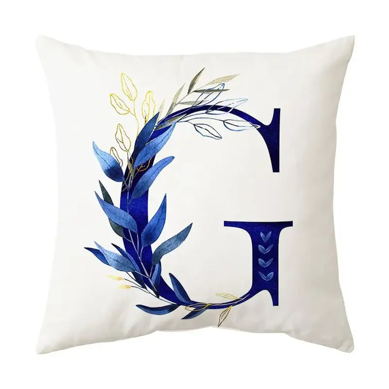 Navy and gold alphabet flower letter pillowcase for bedroom decor