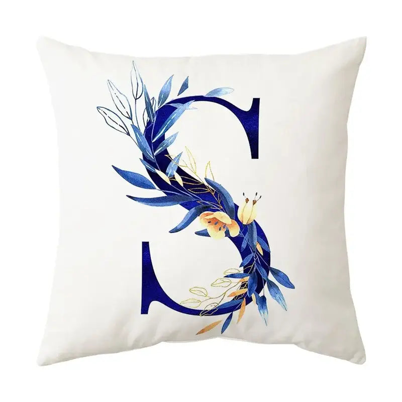 Navy and gold alphabet flower letter pillowcase for bedroom decor