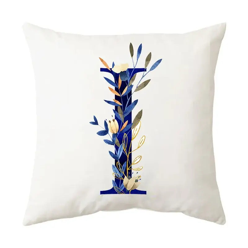 Navy and gold alphabet flower letter pillowcase for bedroom decor