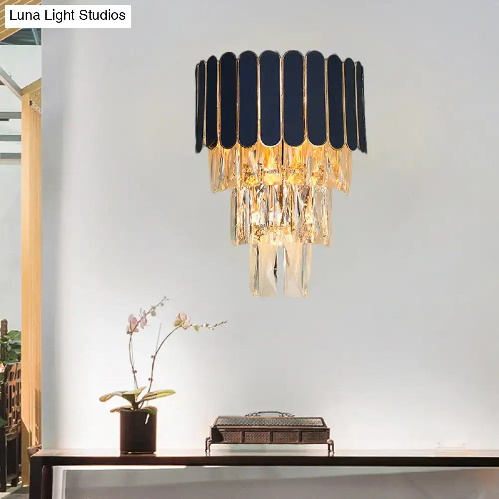 Navy and gold rectangle-cut crystal wall sconce living room light