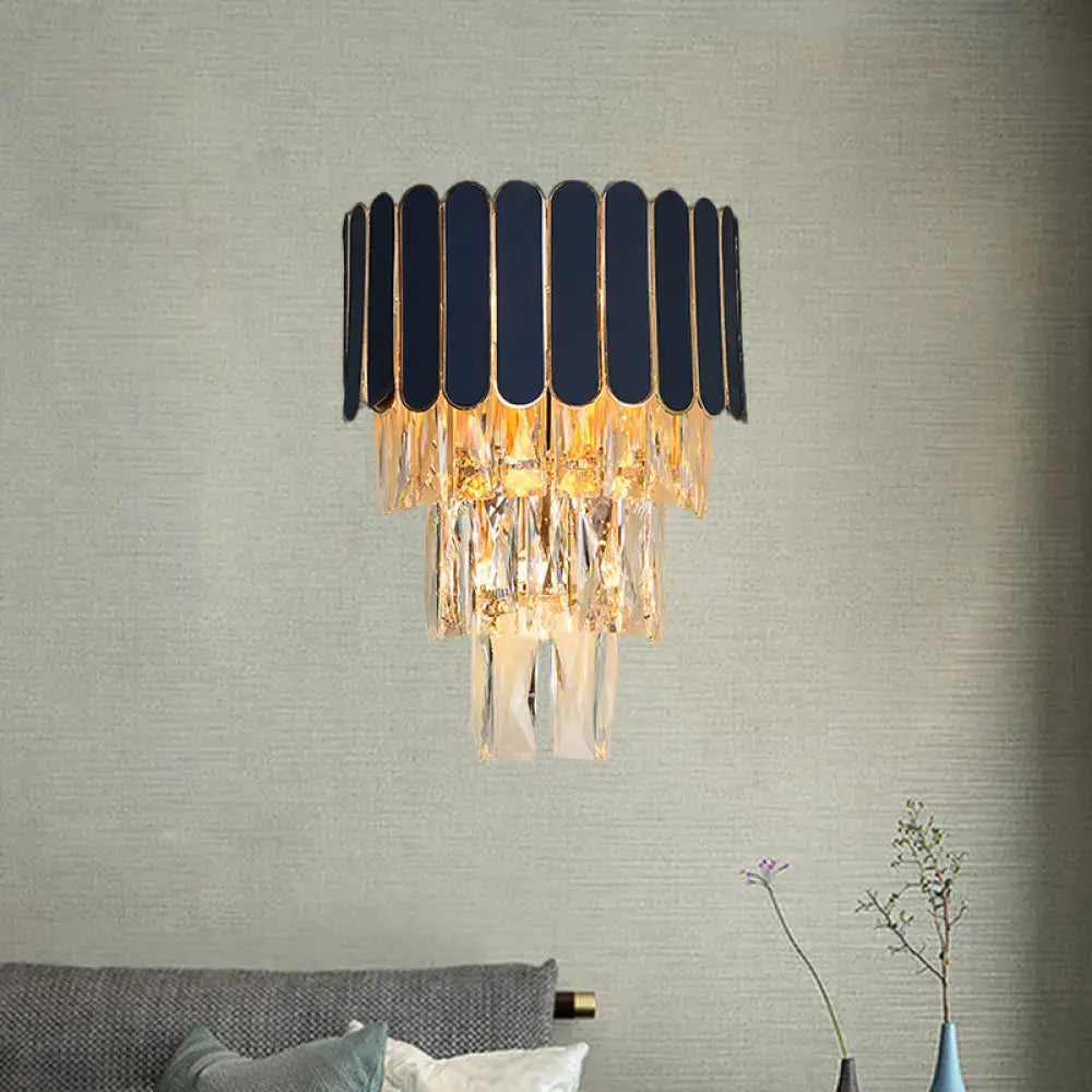 Navy and gold rectangle-cut crystal wall sconce living room light