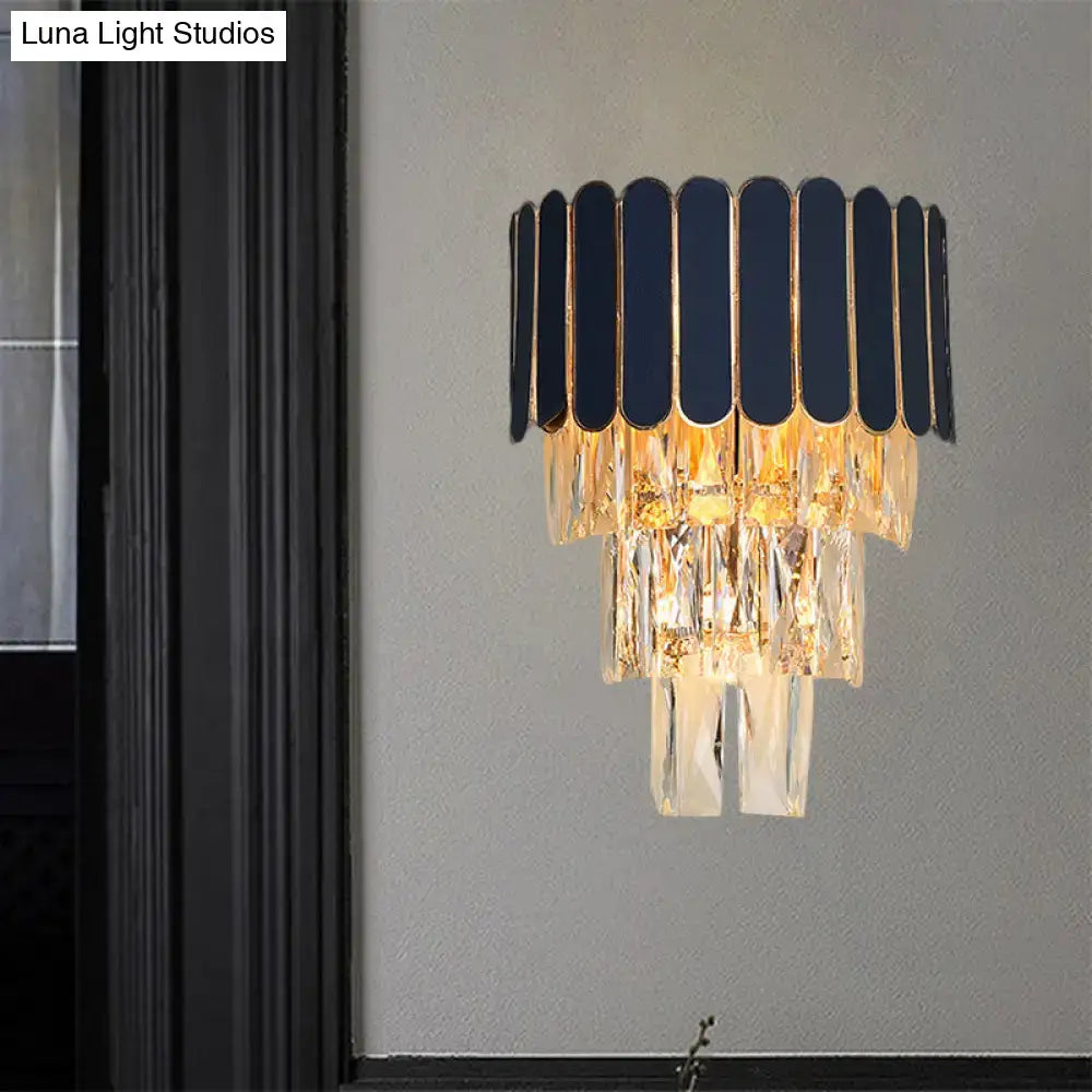 Navy and gold rectangle-cut crystal wall sconce living room light