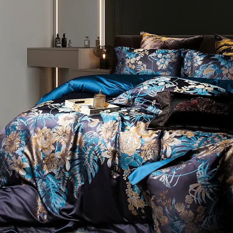 Navy blue 1500tc jacquard egyptian cotton bedding set bedroom