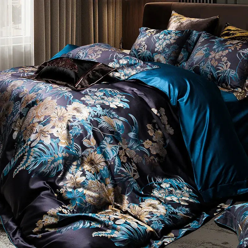 Navy blue 1500tc jacquard egyptian cotton bedding set bedroom