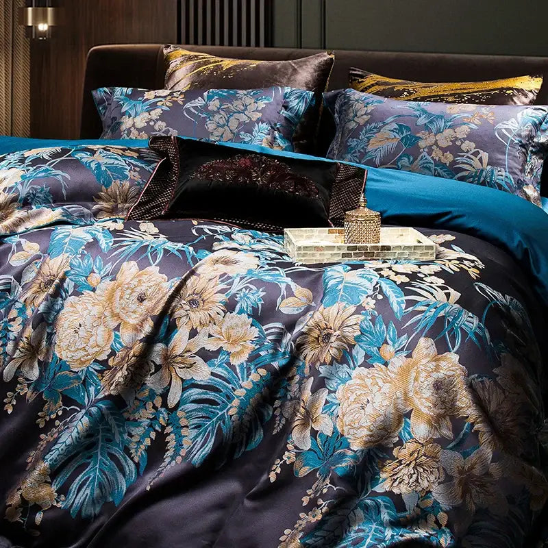 Navy blue 1500tc jacquard egyptian cotton bedding set bedroom
