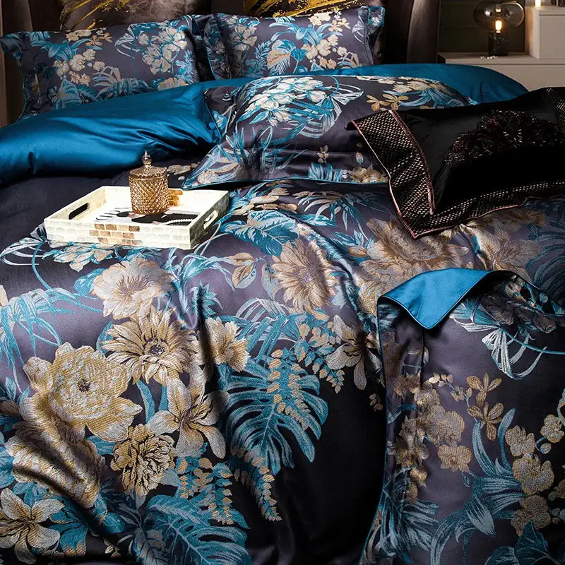 Navy blue 1500tc jacquard egyptian cotton bedding set bedroom