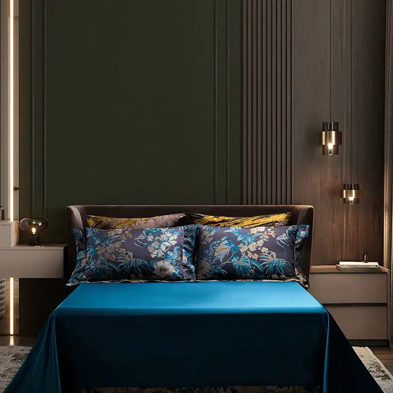 Navy blue 1500tc jacquard egyptian cotton bedding set bedroom