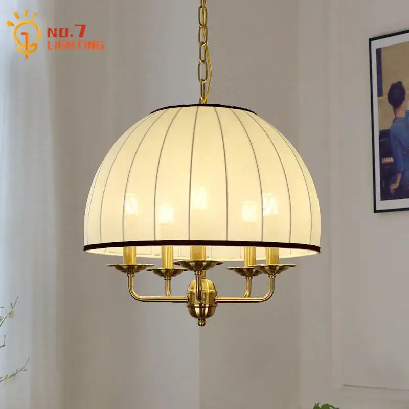 Neoclassical cream striped glass pendant light dining room brass frame